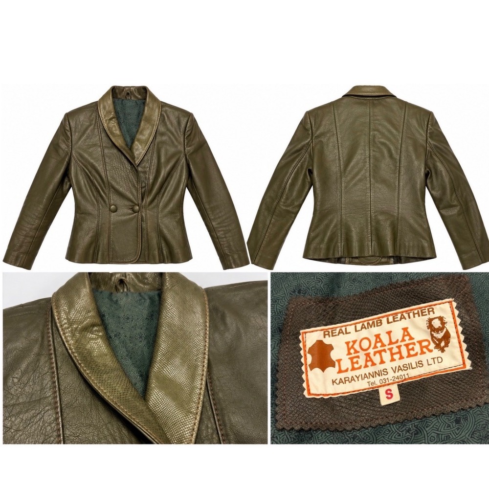 Koala Leather Brown Lambskin Jacket Snakeskin Trim Shawl Collar Womens Small